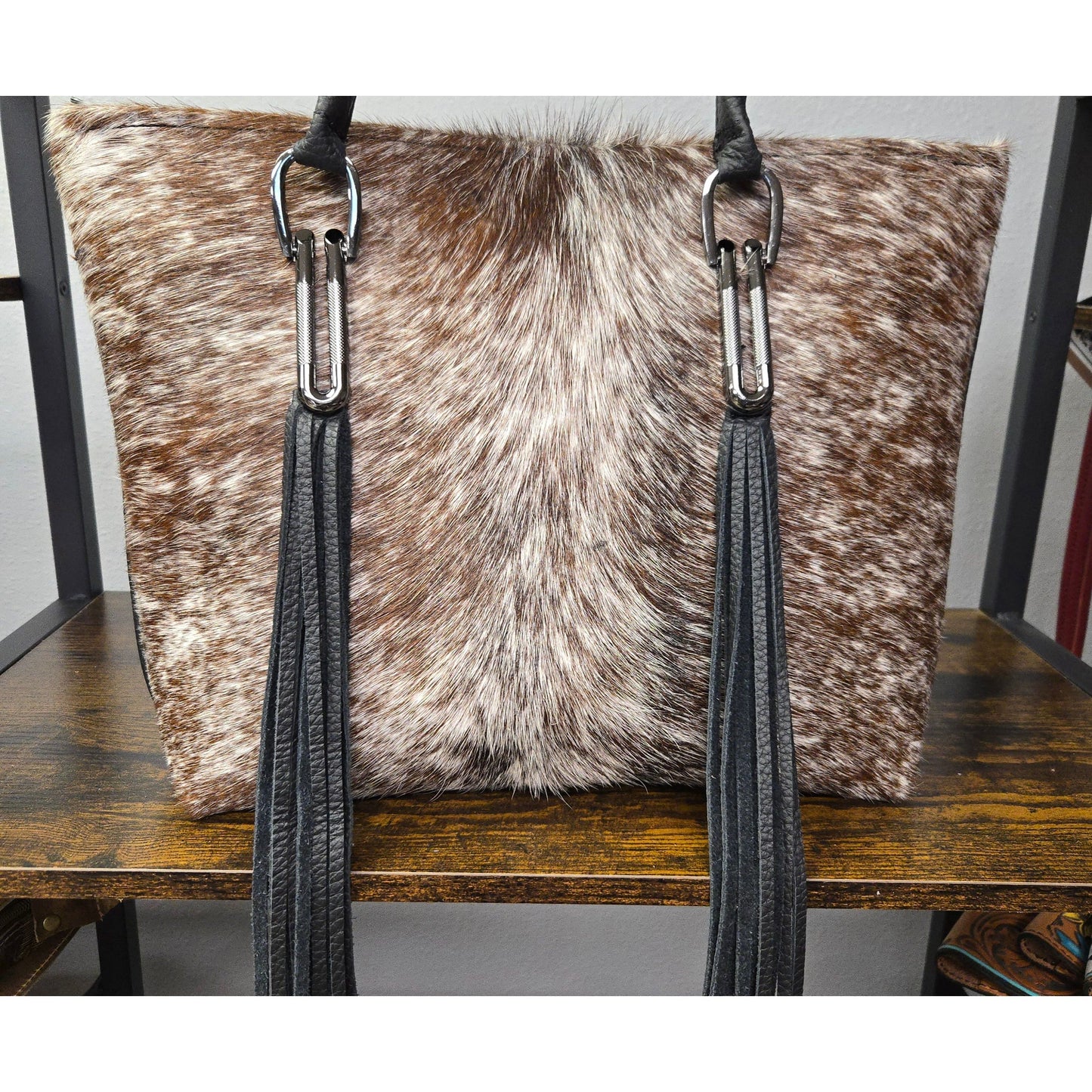 Classic Hair-on-Hide Leather Tote with Black Accents