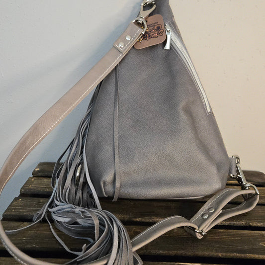 Grey Leather and Wool sling