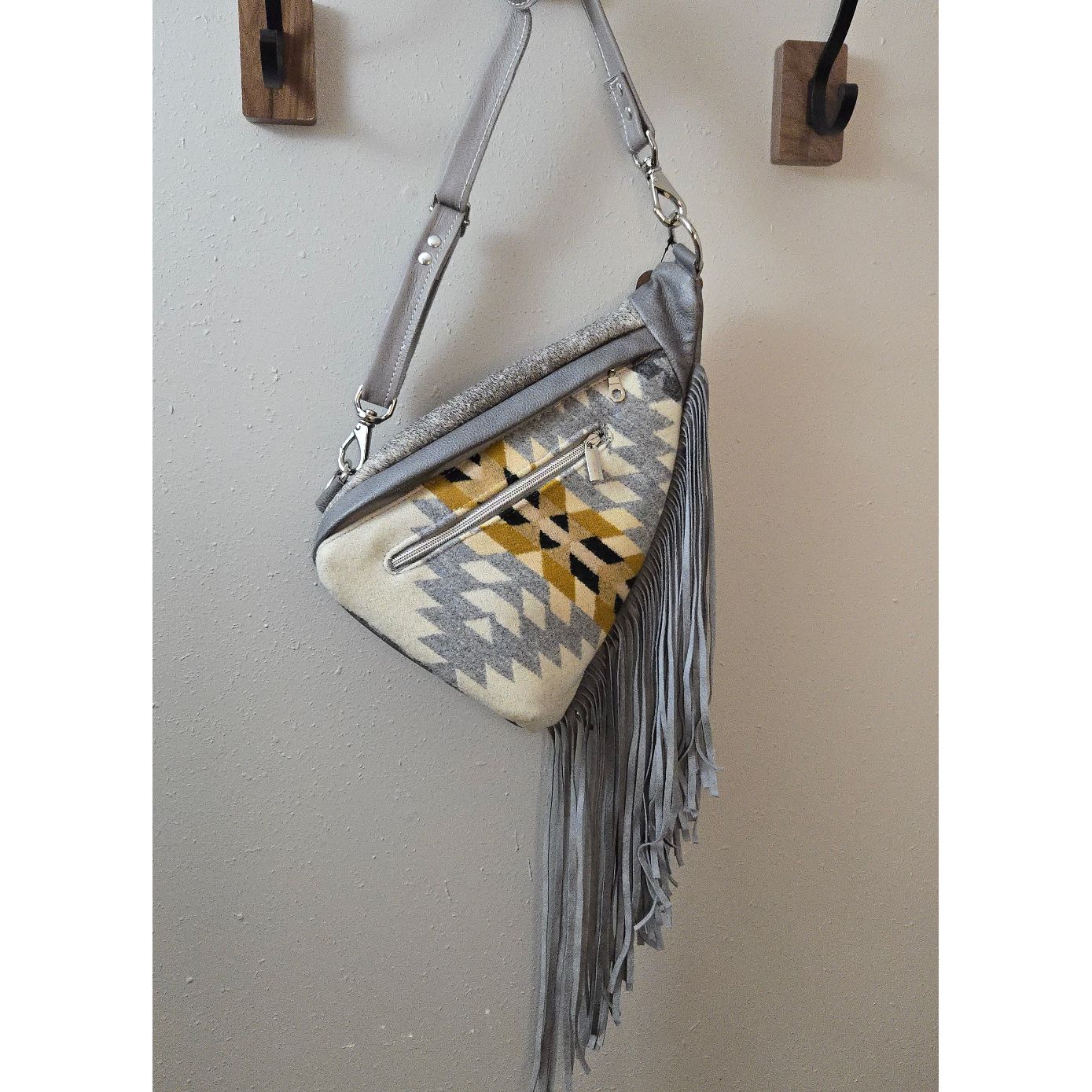 Grey Leather and Wool sling