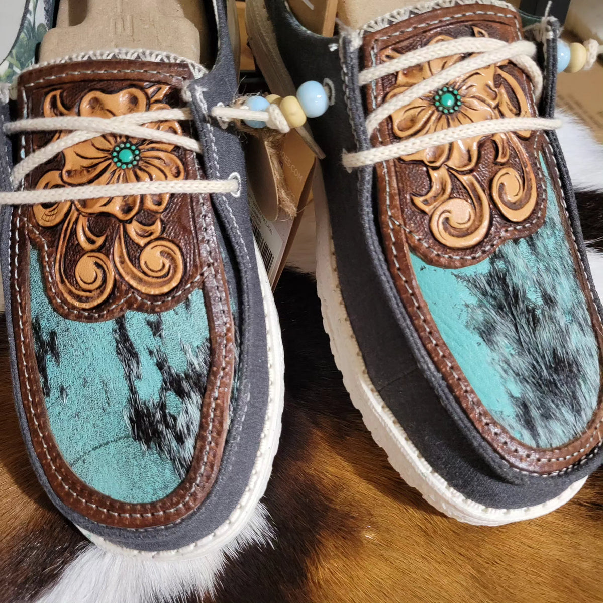Hand Tooled Leather Hey Dude Shoes 