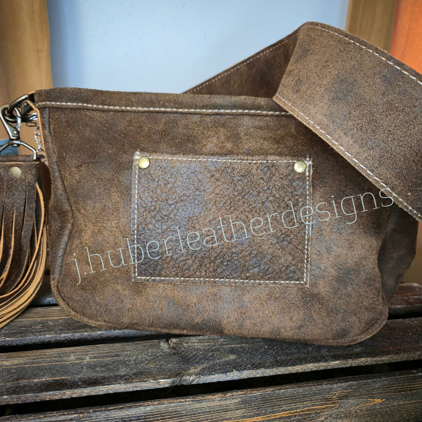 Buffalo Wool & Distressed Brown Leather Shoulder Bag