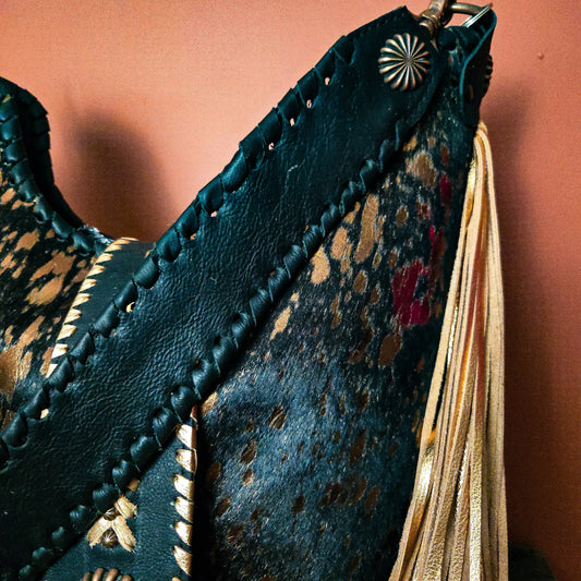 Handcrafted copper acid-wash western bag with front flap closure