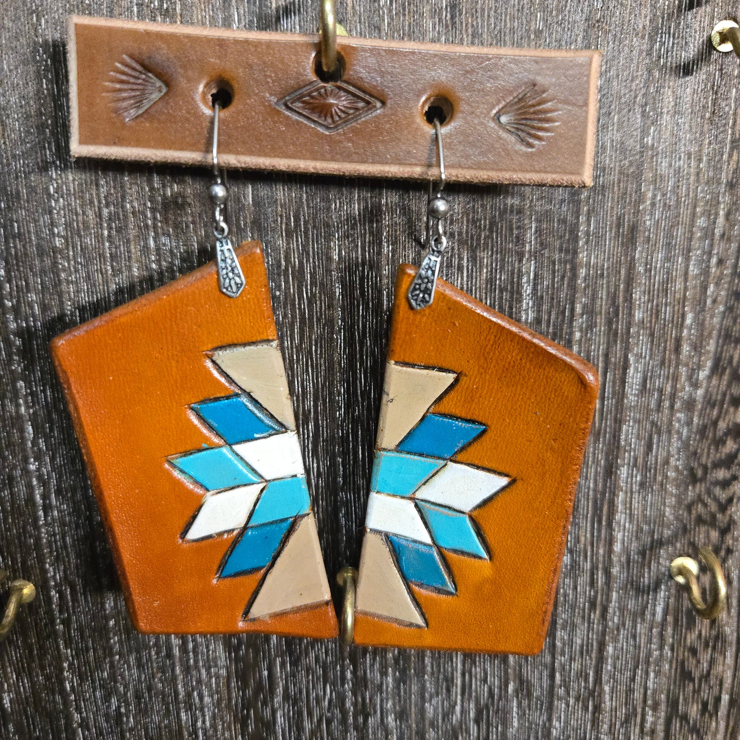 Leather Earring - Barn Quilt