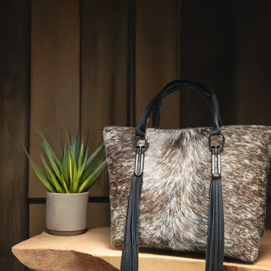 Classic Hair-on-Hide Leather Tote with Black Accents