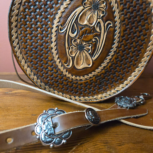 130J - Tooled Floral/Horse Round bag