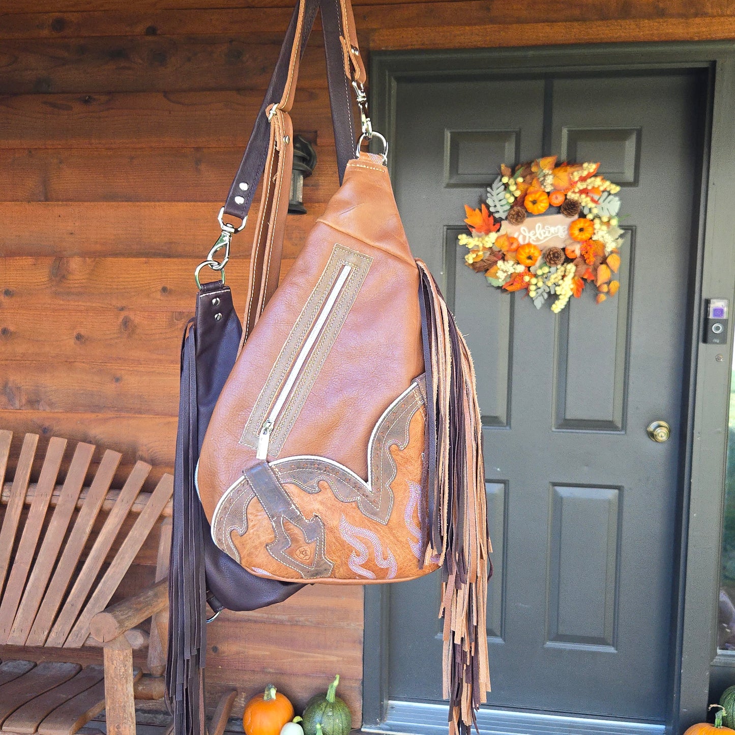 Boot Top Sling Western leather bag with fringe