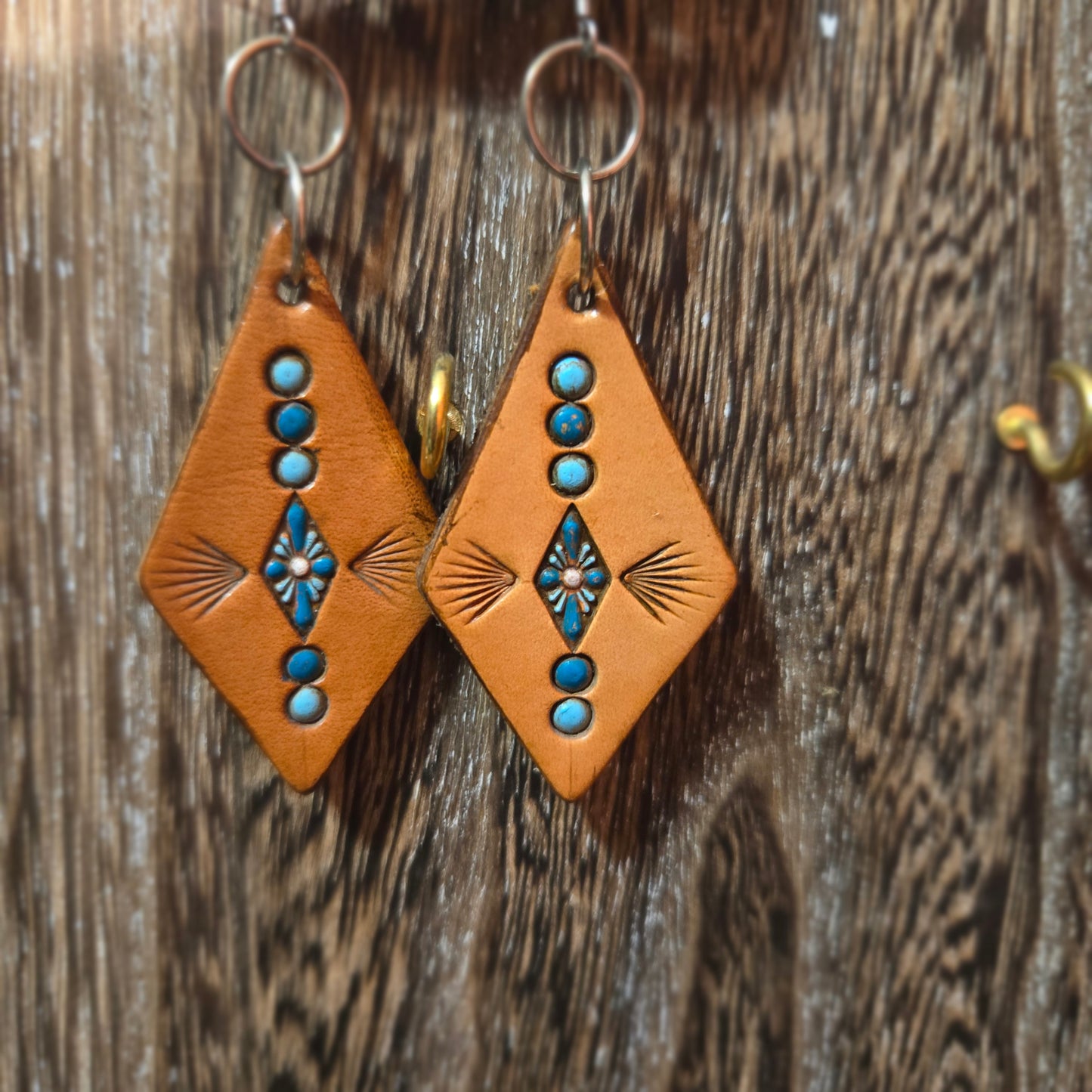Leather Turquoise Geometric Earrings B