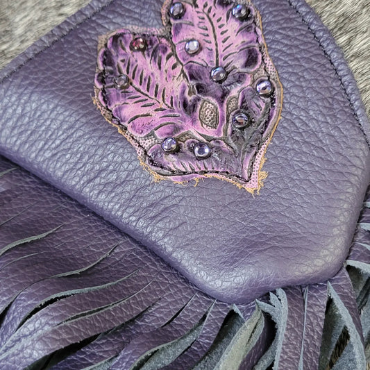 Grey Hair on Hide with purple fringe - j.huber leather designs