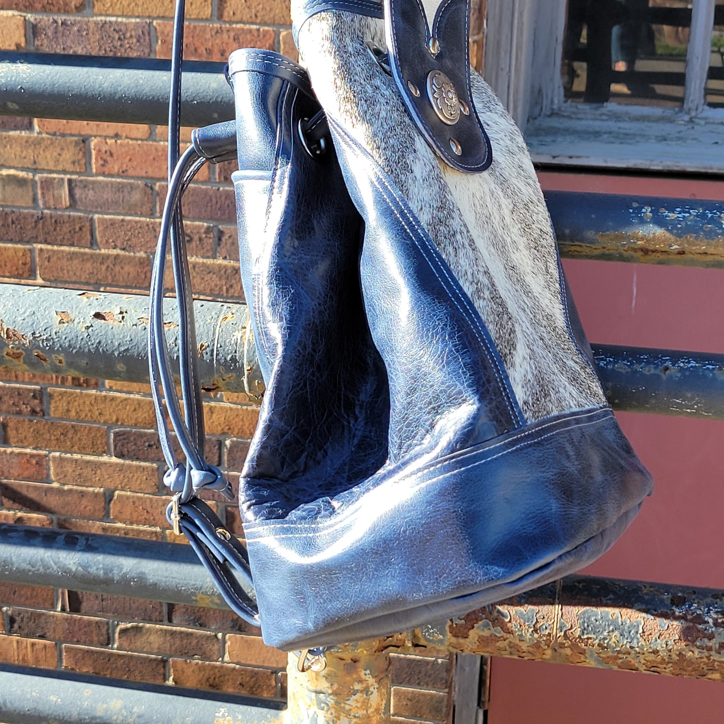 Western Sling Navy and Grey - j.huber leather designs