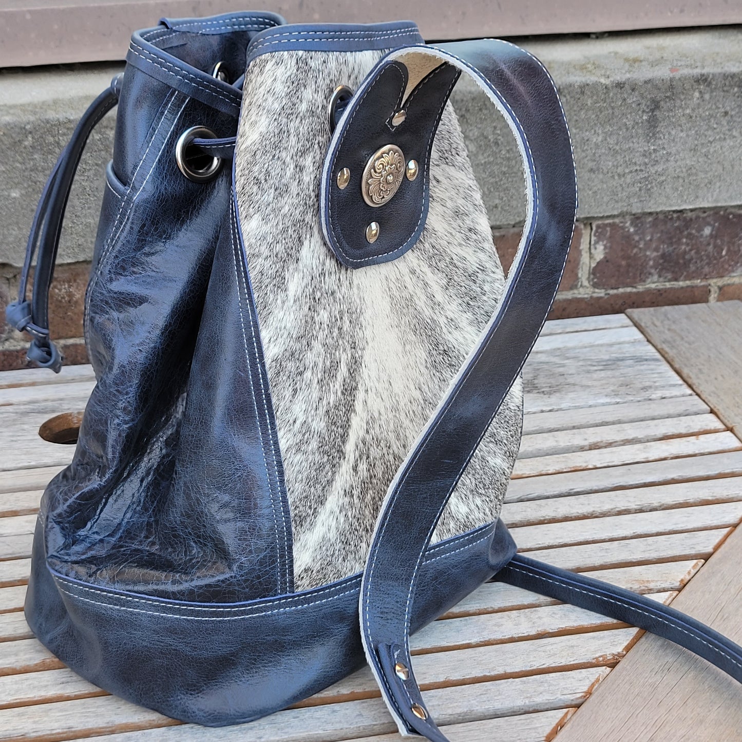 Western Sling Navy and Grey - j.huber leather designs