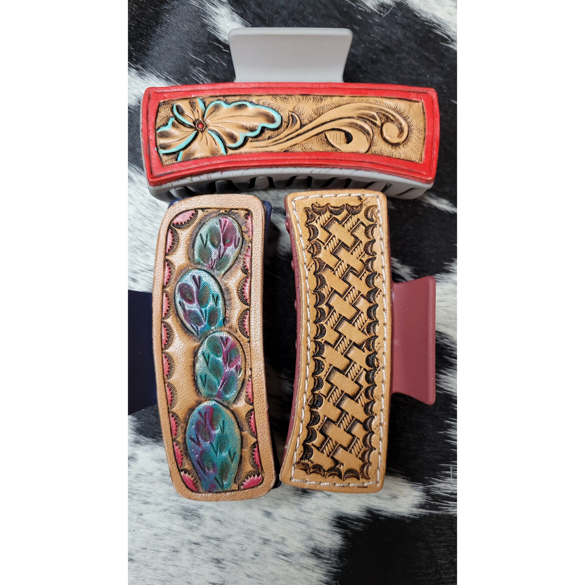 4" Tooled leather Hair Clip - j.huber leather designs