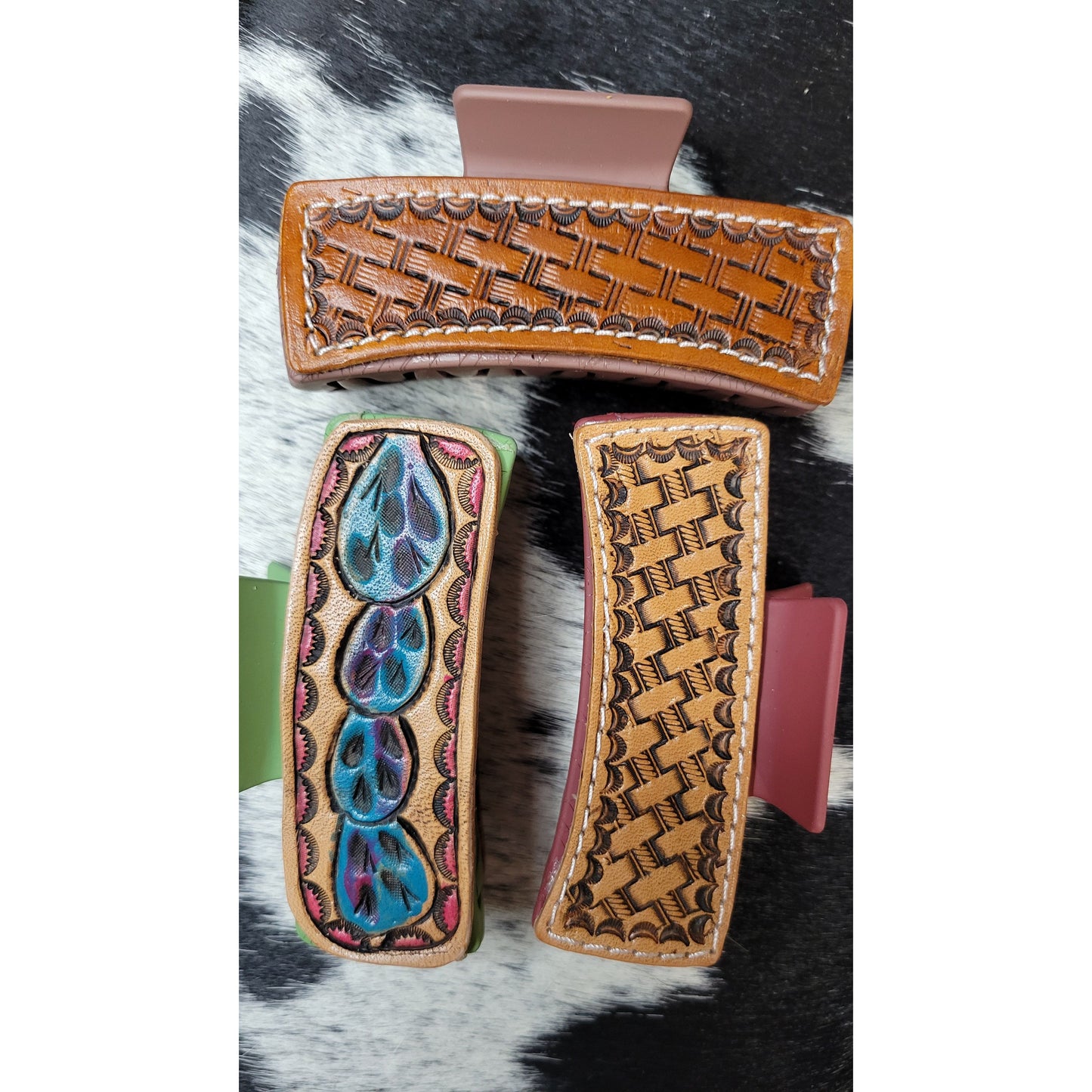 4" Tooled leather Hair Clip - j.huber leather designs