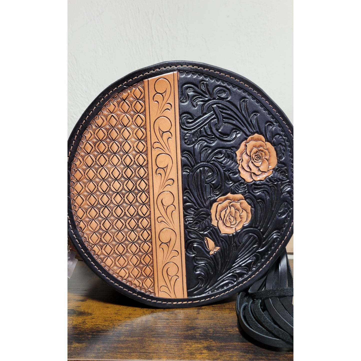 127J Midnight Rose Tooled leather Round Bag