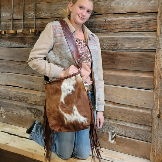 Red and White Hair on Hide with Diamond stitch strap - j.huber leather designs
