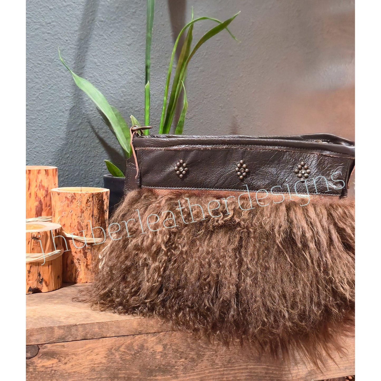 Tibetan Lamb Shoulder Bag-Brown and Bronze leather