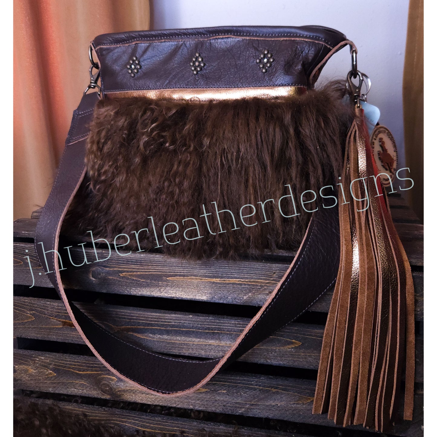 Tibetan Lamb Shoulder Bag-Brown and Bronze leather