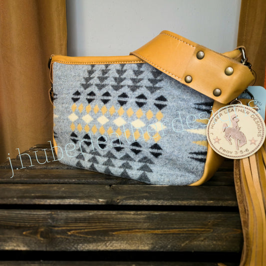 Grey + Wheat Wool & Honey Leather Shoulder Bag