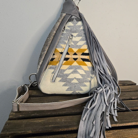 Grey Leather and Wool sling