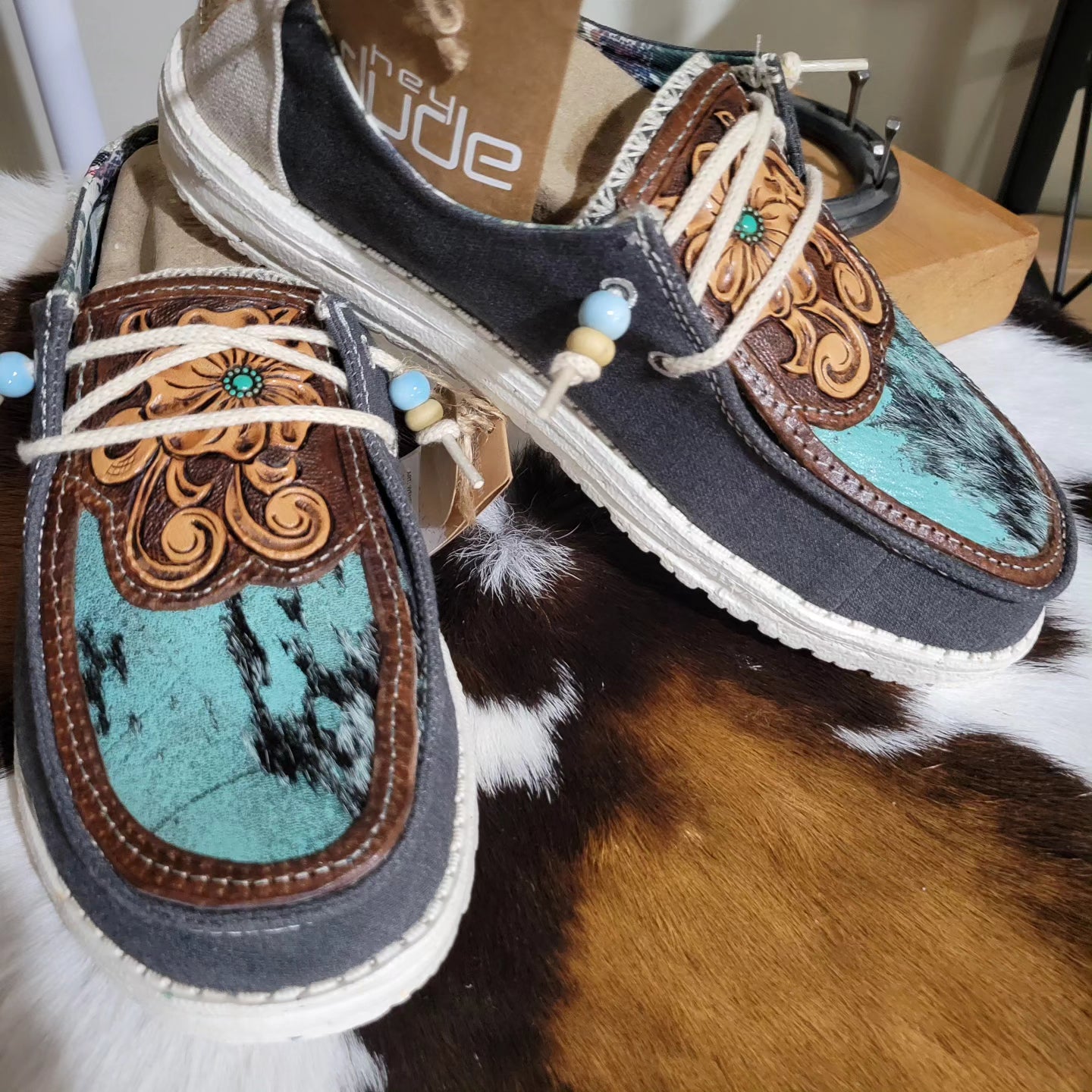 Hand Tooled Leather Hey Dude Shoes 