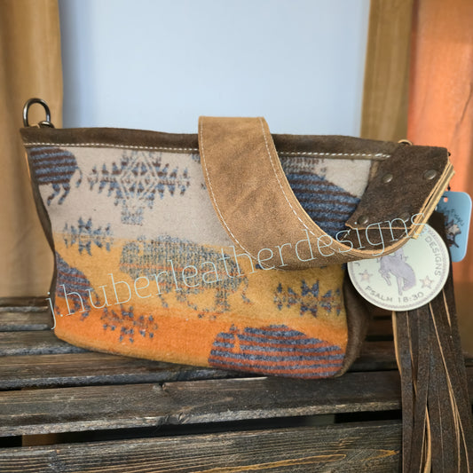 Buffalo Wool & Distressed Brown Leather Shoulder Bag