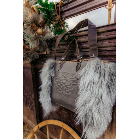 Tibetan Lamb and Taupe Leather with Boot Stitch detail