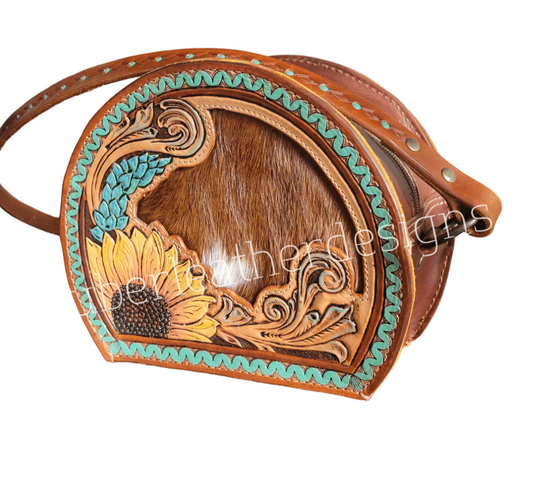 Retro Sunflower Tooled Leather Bag - j.huber leather designs