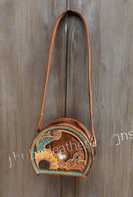 Retro Sunflower Tooled Leather Bag - j.huber leather designs