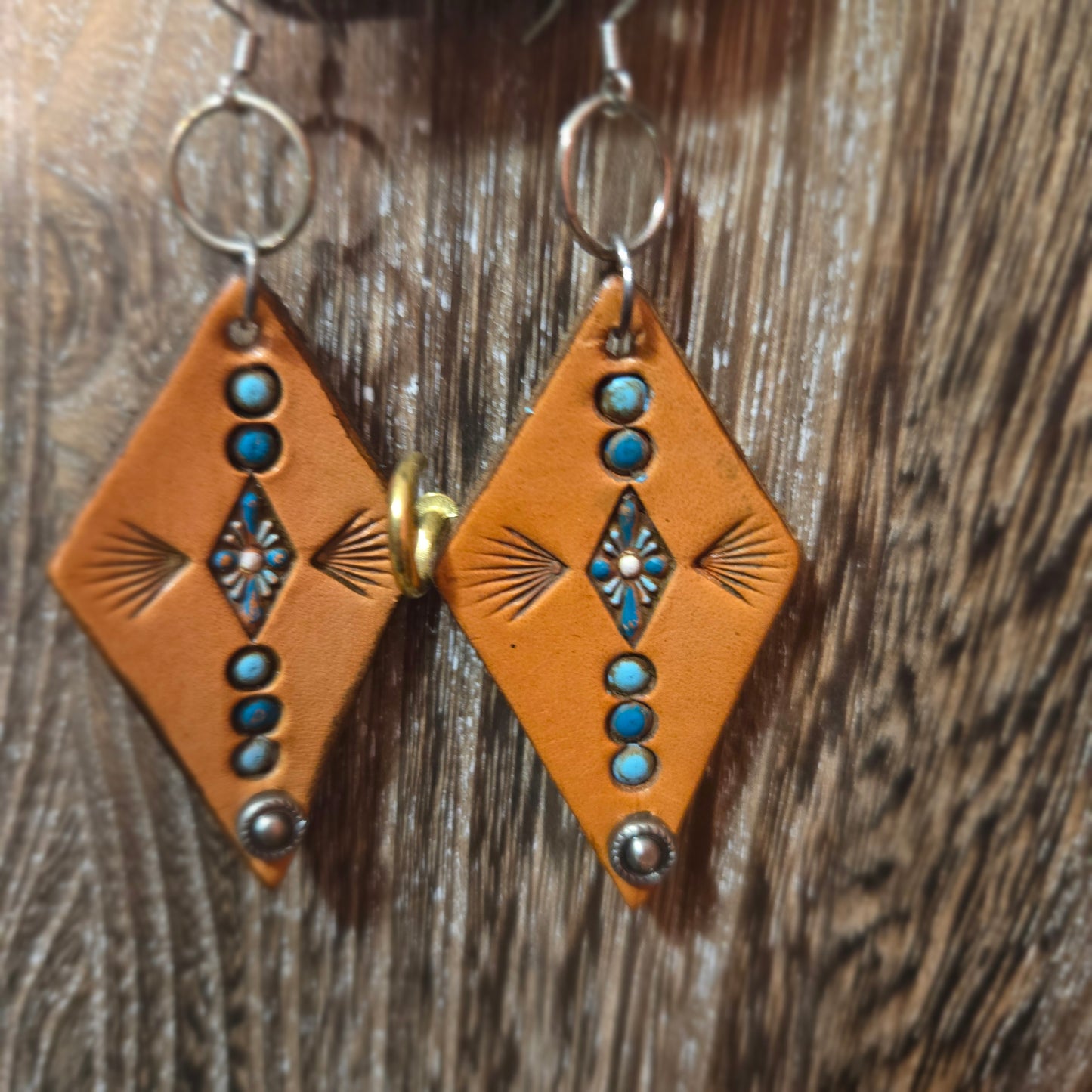 Leather Turquoise Geometric Earrings