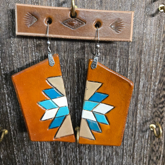 Leather Earring - Barn Quilt
