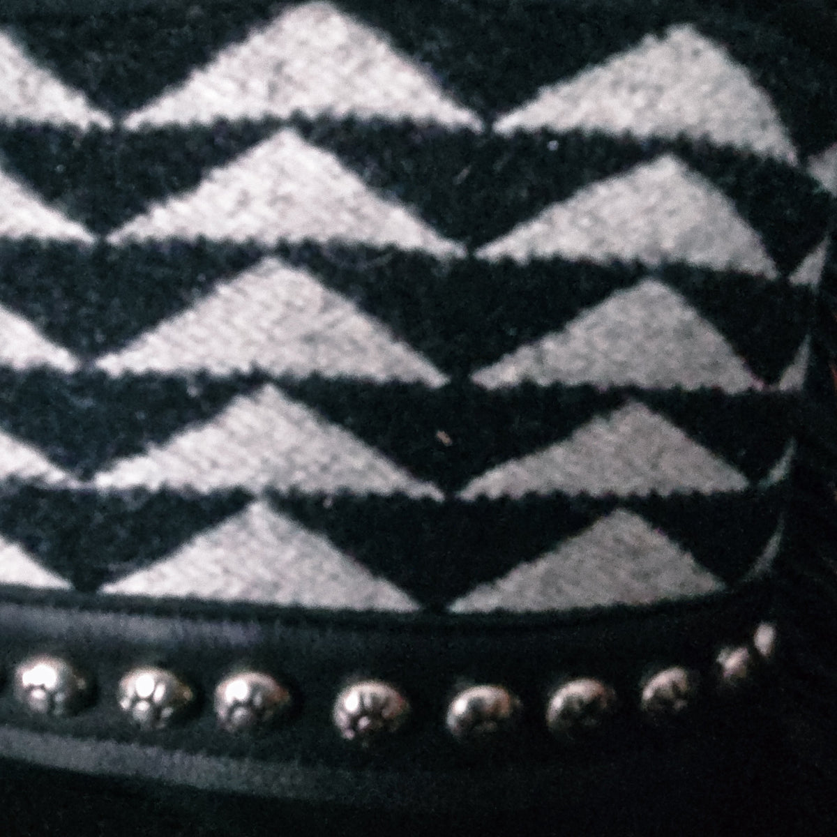 Handcrafted full-grain leather Pendleton wool fringe bag with silver-tone studwork