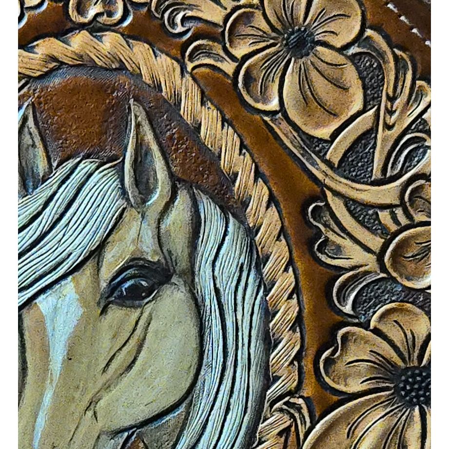 130J - Tooled Floral/Horse Round bag