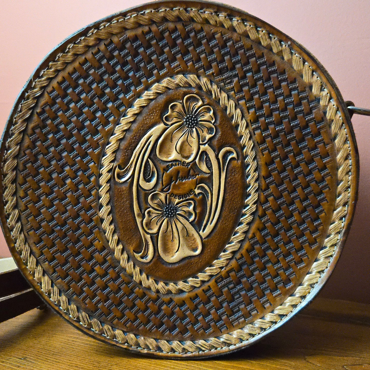 130J - Tooled Floral/Horse Round bag