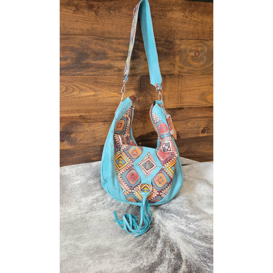 Hobo with Aztec Nativo embossed accents - j.huber leather designs