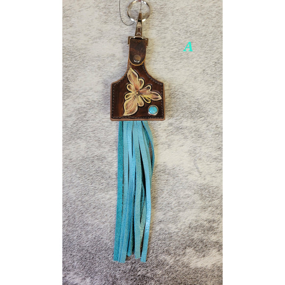 Western Cow Tag Keychain Tassels