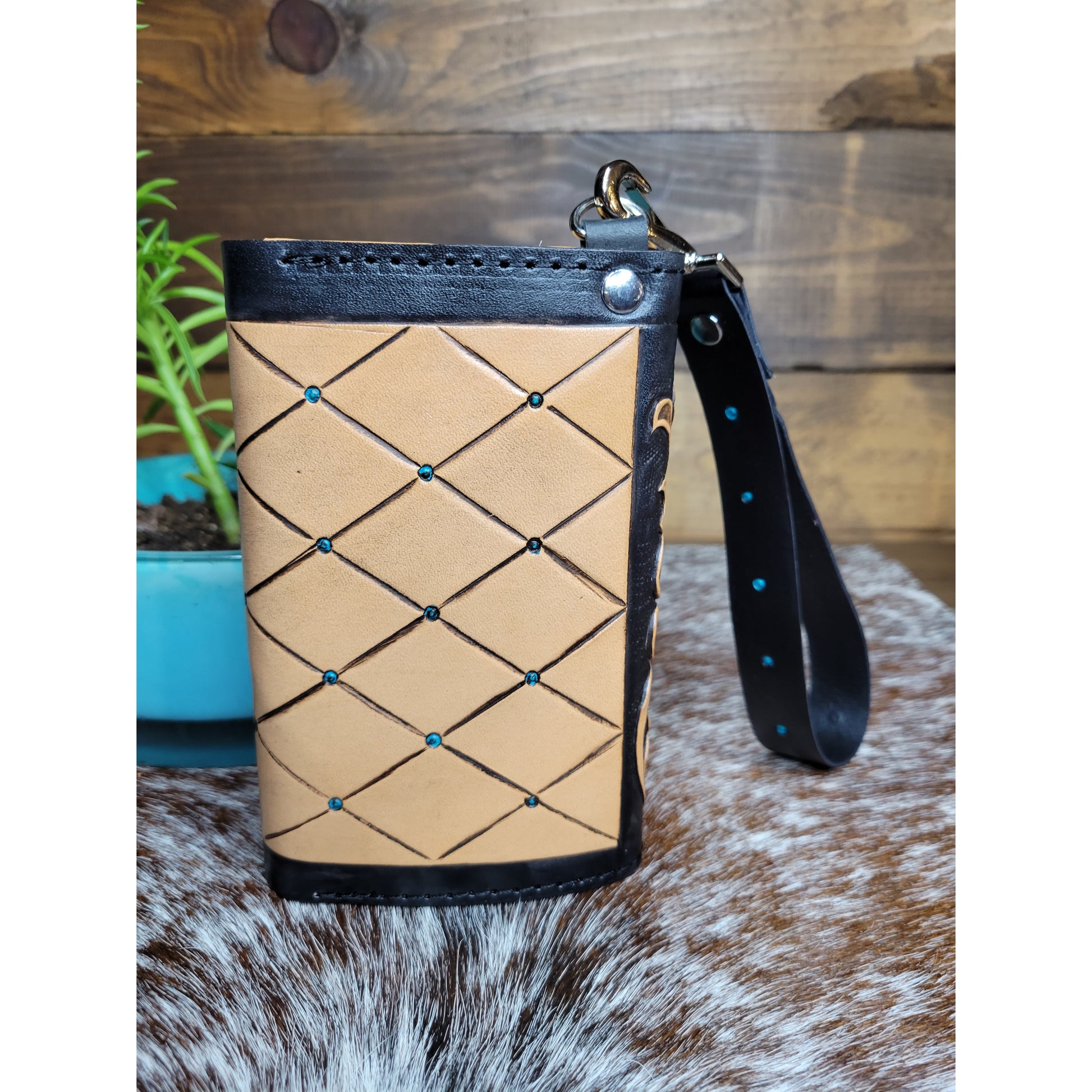 Black and turqouise floral wallet - j.huber leather designs