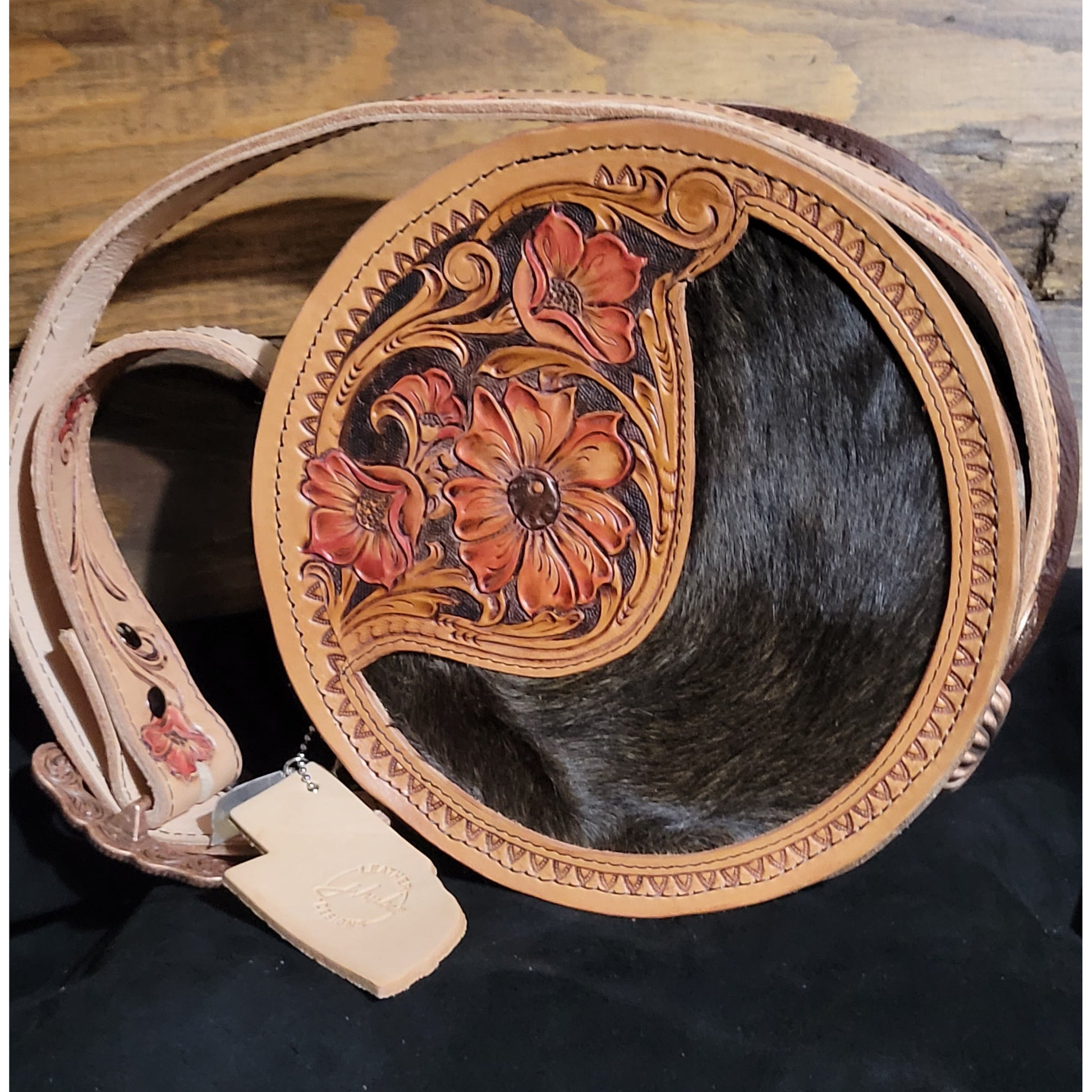 112J Floral tooled Round Bag - j.huber leather designs