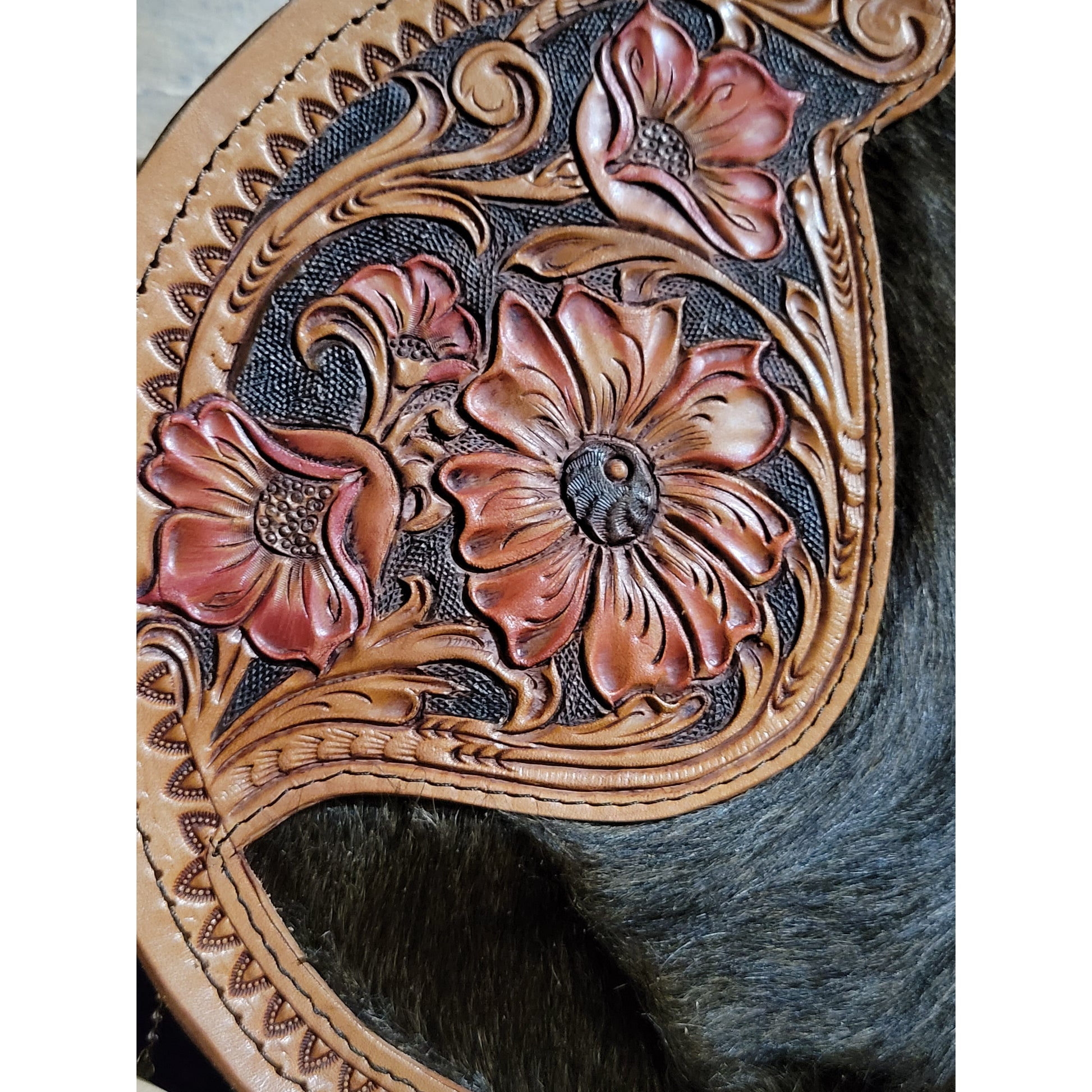 112J Floral tooled Round Bag - j.huber leather designs