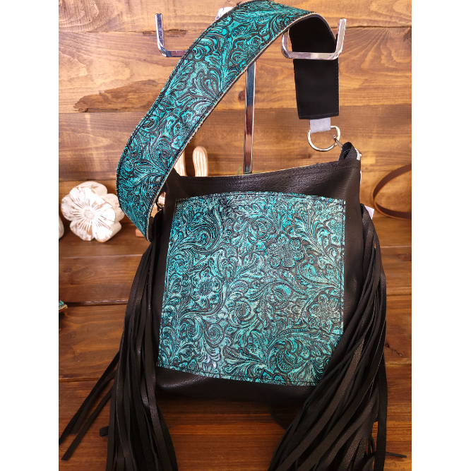 Turquoise and Black with Grey Hair on Hide - j.huber leather designs