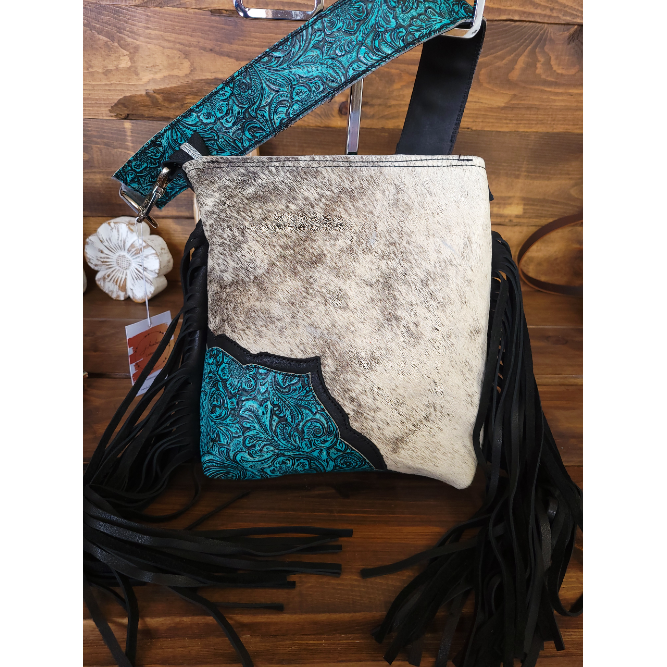 Turquoise and Black with Grey Hair on Hide - j.huber leather designs